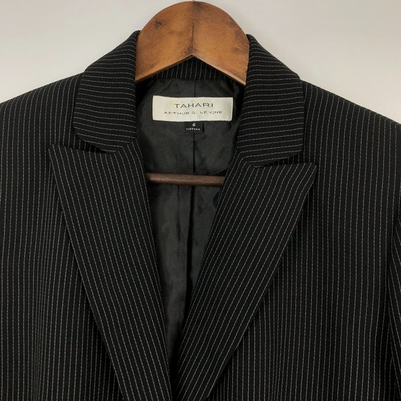 Tahari ASL Women's Size 6 Black White Striped Two-Button Blazer Jacket - Picture 2 of 8